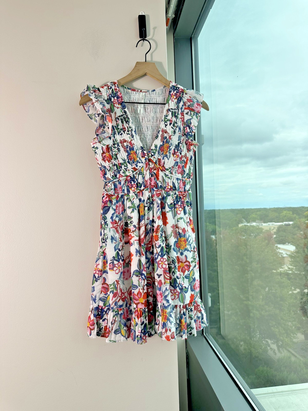 Anthropologie The Peregrine Mini Cotton Dress Multi Floral Smocked Ruffle XXS